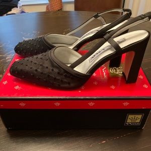 Vintage Nina satin beaded heels- sling back